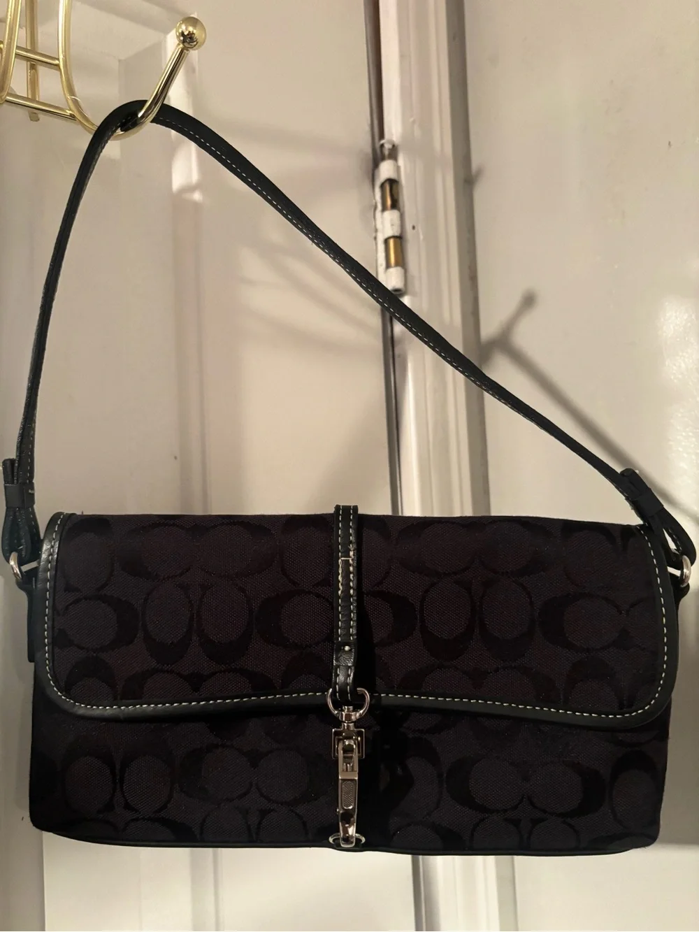 Rare Vintage Y2K Coach Black Signature Jacquard Shoulder Bag Purse